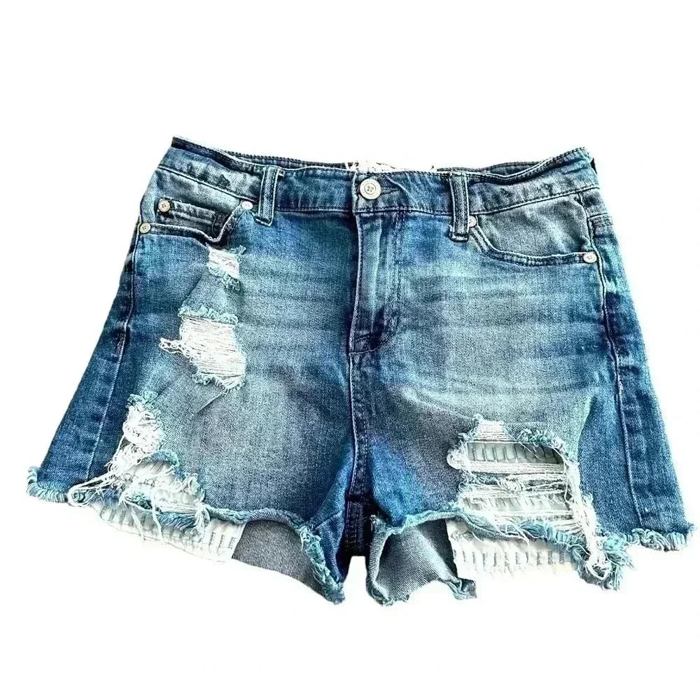 Womens High Waist Thrashed Distressed Cut Off Denim Jean Shorts Cowgirl Indie 27